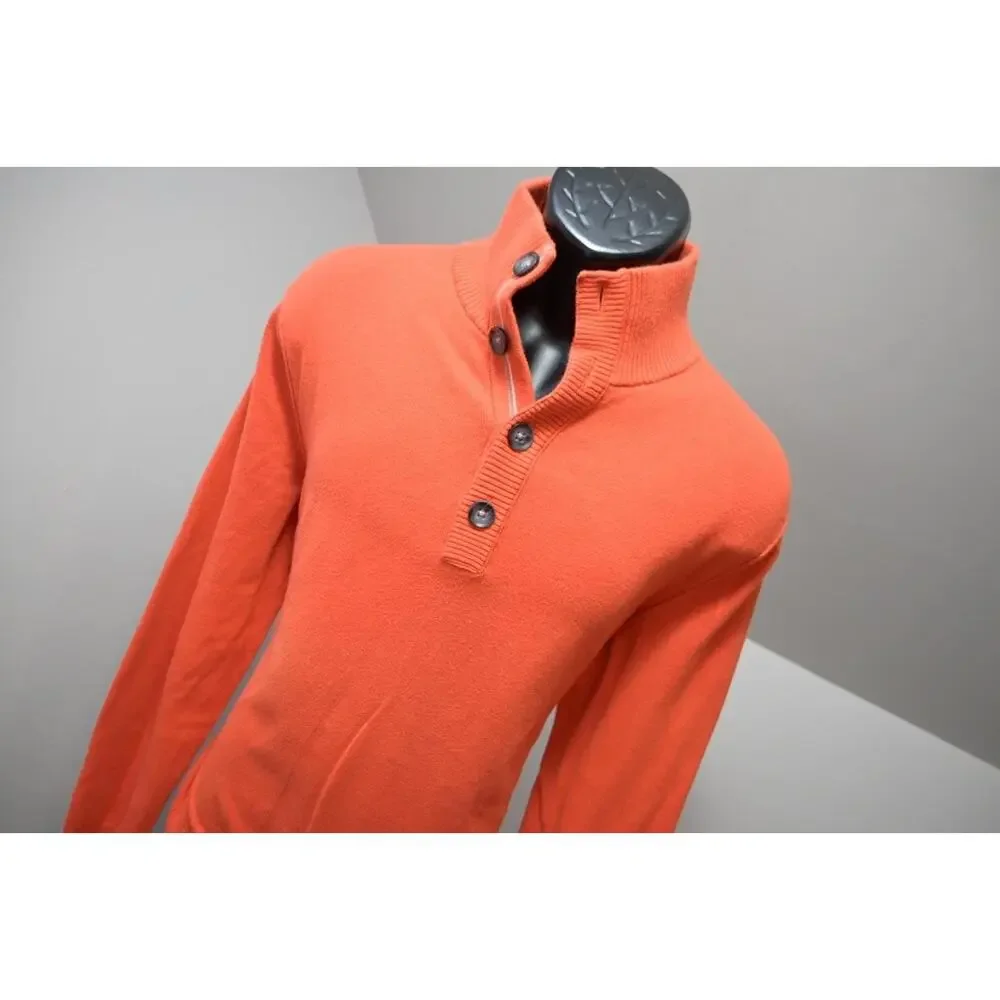 Banana Republic Orange Button Neck Sweater Cotton‎ Cashmere Mens Size Large